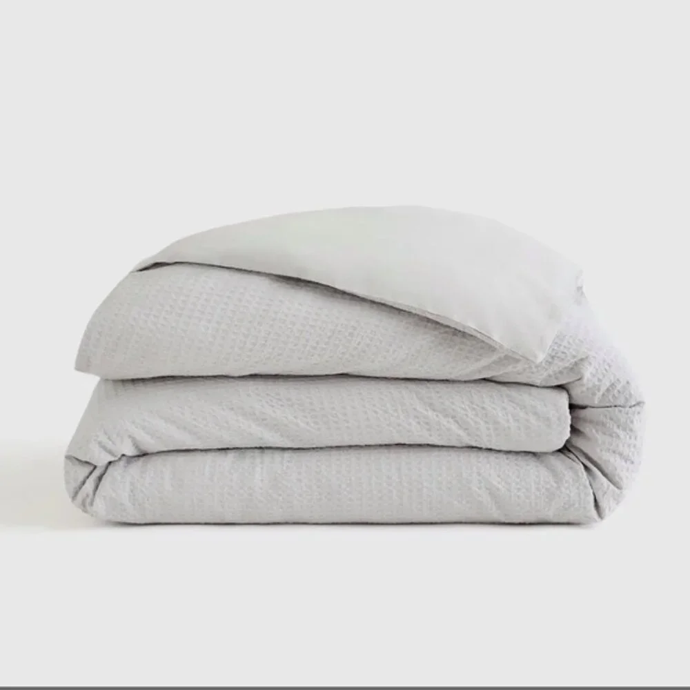 NWT Quince Organic Luxe Honeycomb Twin Duvet Cover in Light Grey